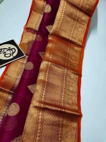 Banarasi Organza Gold Zari Weaved Dyeable Banarasi Saree
