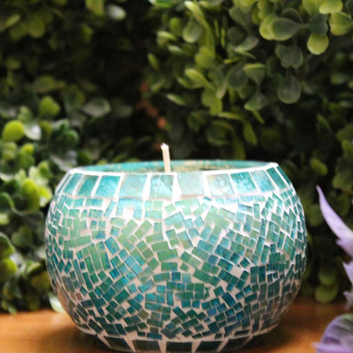Mosaic Glass Candle Light And Flower Pot