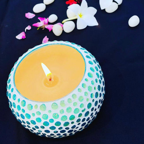 Round Indian Glass Mosaic Votive Candle Holder