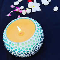 Round Indian Glass Mosaic Votive Candle Holder