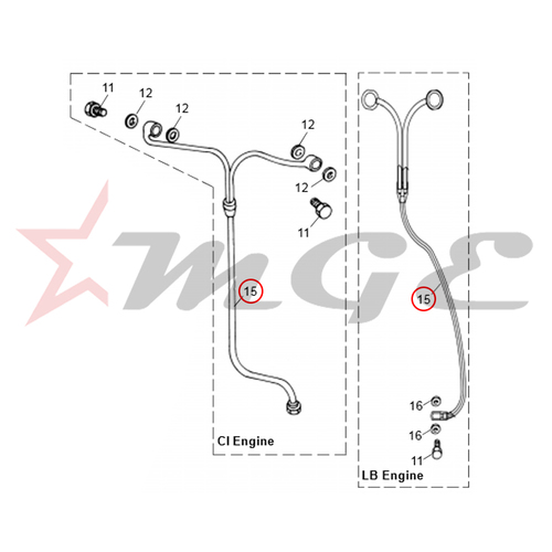 Rocker Oil Pipe Complete Royal Enfield - Reference Part Number - #500628/A, #500623/B