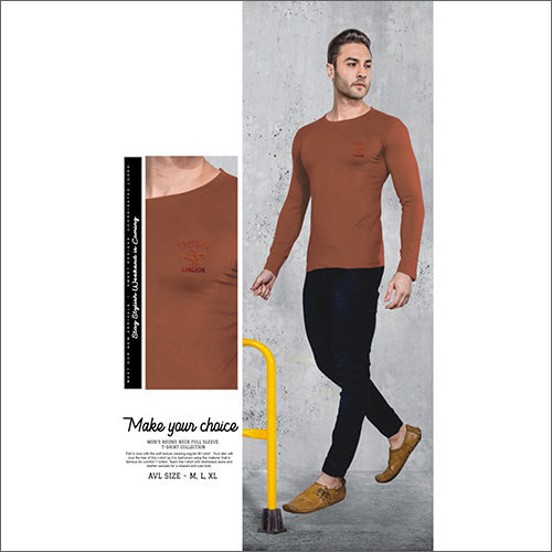 Mens Round Neck Brown T-Shirt