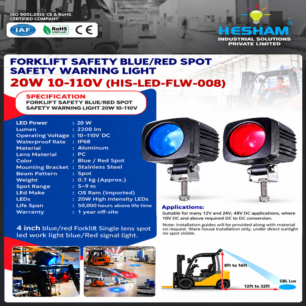 Forklift Led Safety Warning Light With Sequential Flashing Blue Arrow Light (His-Flws-003F) - Features: High Visibility