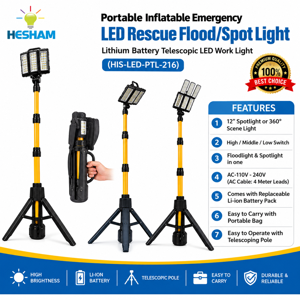 Portable inflatable Emergency LED Rescue Flood/Spot light Lithium battery  Telescopic LED work light