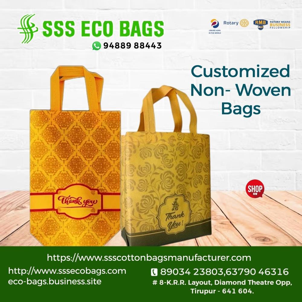 Non Woven Thamboolam Bags - Custom Size, Natural Colors | Eco-friendly Cotton Fabric, Loop Handles, 2 Capacity, Silk Printing, Embossed Design