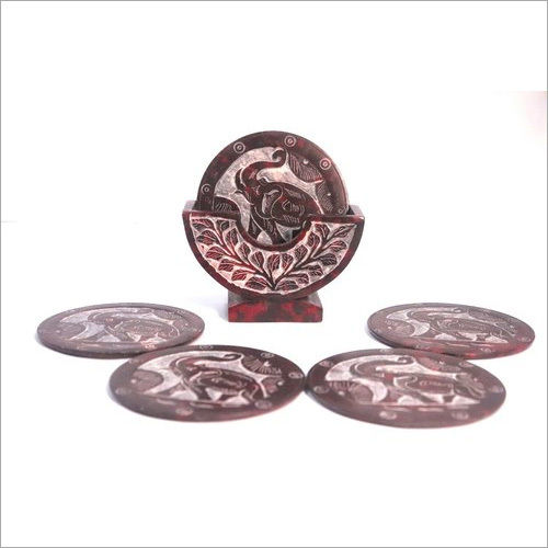 Red 5 Mm Soapstone Marble Tea Coaster Set