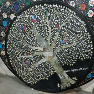 Model Black Marble Circle Decorative Trees Inlay Table Top For Home