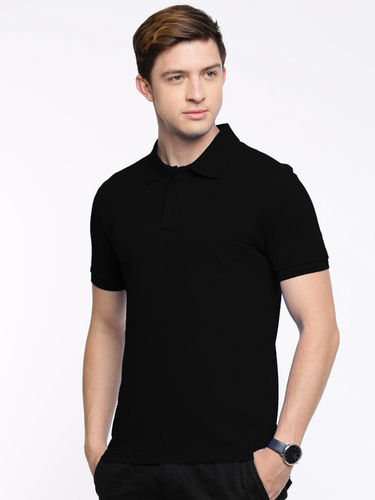 SEMANTIC COTTON BLACK POLO COLLAR T-SHIRT