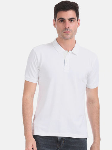 SEMANTIC COTTON WHITE POLO COLLAR T-SHIRT