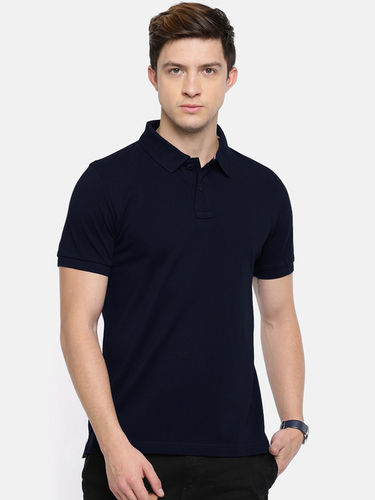 SEMANTIC COTTON  NAVY POLO COLLAR T-SHIRT