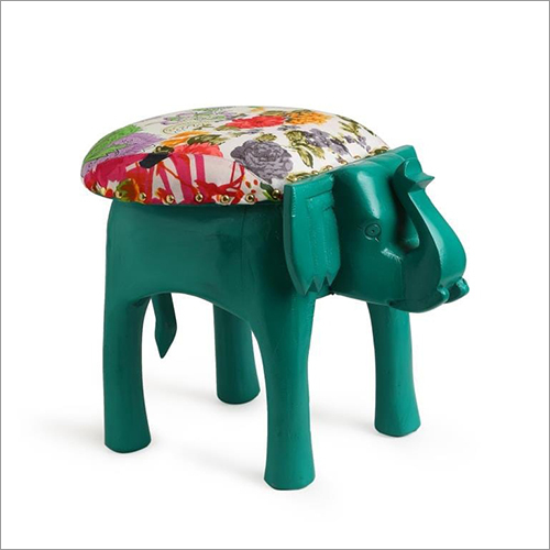 Green Wooden Painted Elephant Stool