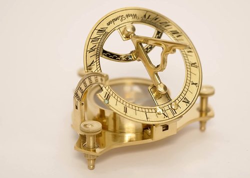 Antique Sohrab Nauticals 4" Brass Sundial Compass Sun Clock Use Office Purpose And Etc. Colour Gold Finish Weight 235 Gm