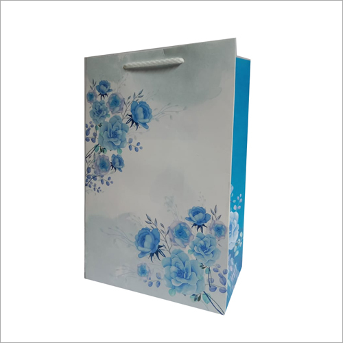 Blue Flower Printed Paper Bag Size: 10"A 12"A 4"