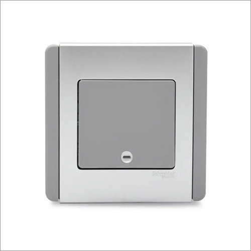 10A 1 Gang 1 Way Vertical Switch With Blue LED - Grey - Metal, 86x86 mm, 230V, Durable Design, Easy Installation