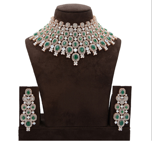 American Diamond Necklace Emerald