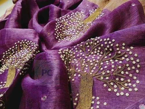 linen saree with embroidery