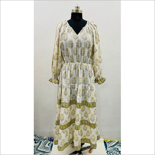 Yellow Buti Cotton Long Dress Bohemian Decoration Material: Cloths