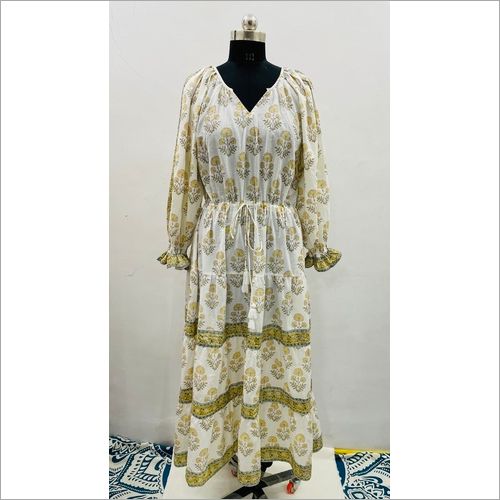 Yellow Buti Cotton Long Dress Bohemian