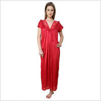 Ladies Red 2 Pcs Satin Nighty