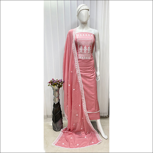 Ladies Cotton Silk Pink Suit