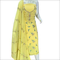 Ladies Georgette Embroidery Yellow Suit