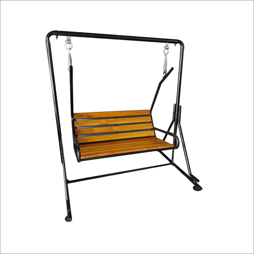 Black And Brown Heavy Duty Iron Frame With Wooden Seat Garden Swing