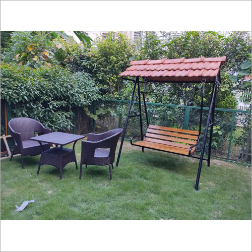 Garden Swing With Wicker Chair Table Set