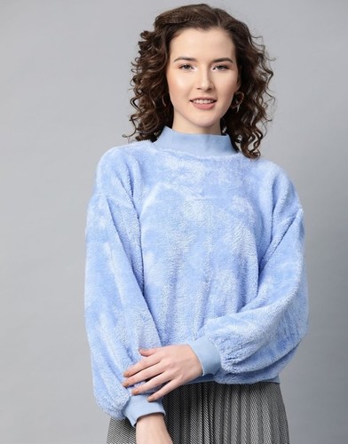 White And Blue Girls Faux Fur Sweatshirt
