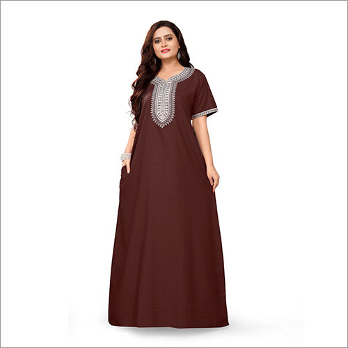 Brown Cotton Long Nighty