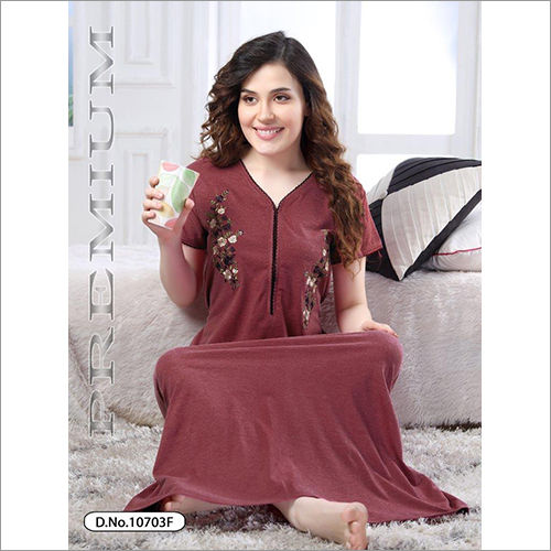 Brown  Half Sleeve Hosiery Nighty