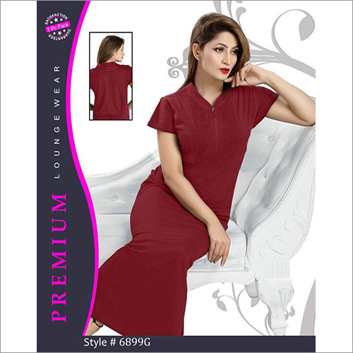 Plain Maroon Hosiery Nighty