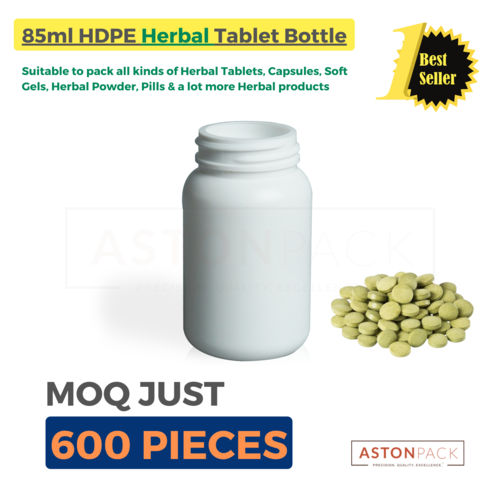 White Plastic Bottle To Pack Herbal Tablets - 85ml Capacity: 11 Ton/day