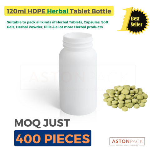 White Plastic Bottle To Pack Herbal Tablets - 120ml