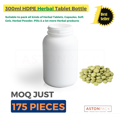 White Plastic Bottle To Pack Herbal Tablets - 300ml