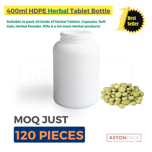 White Plastic Bottle To Pack Herbal Tablets - 400ml Capacity: 18 Ton/day