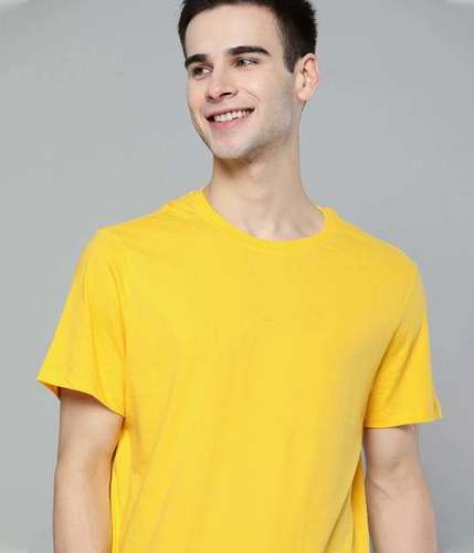 Semantic Half Sleeve Cotton Yellow T-Shirt - Solid Age Group: 18 Above