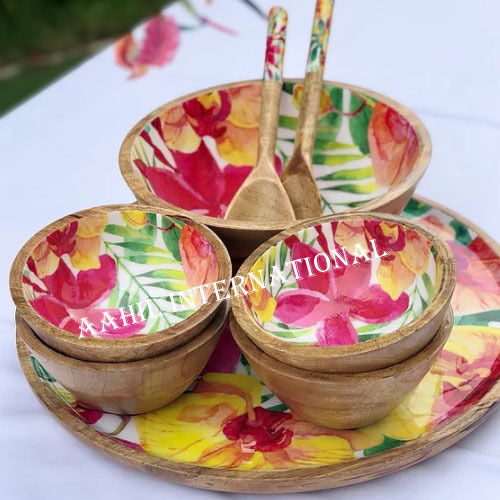 Wooden Salad Bowl Enamel Printed Size: Different Available