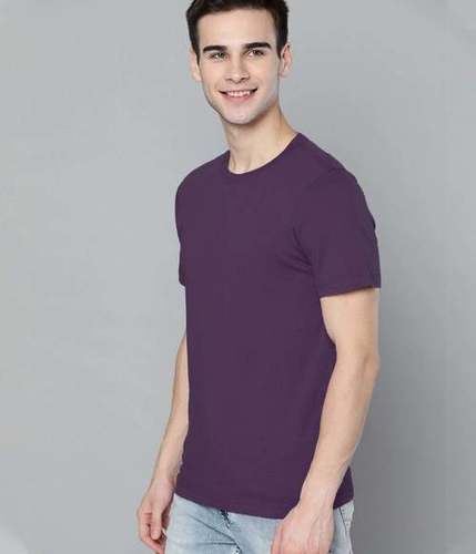 Semantic Half Sleeve Cotton Purple T-Shirt - Solid Age Group: 18 Above