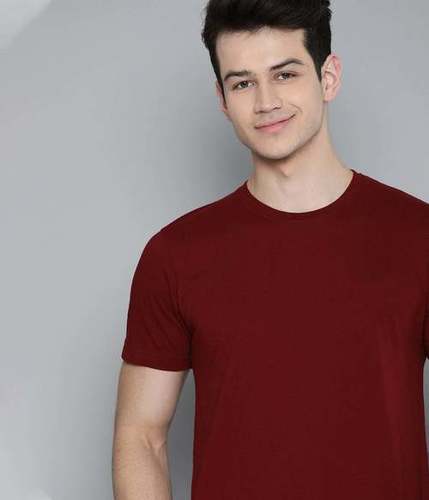 Semantic Half Sleeve Cotton Maroon T-shirt - Solid Age Group: 18 Above