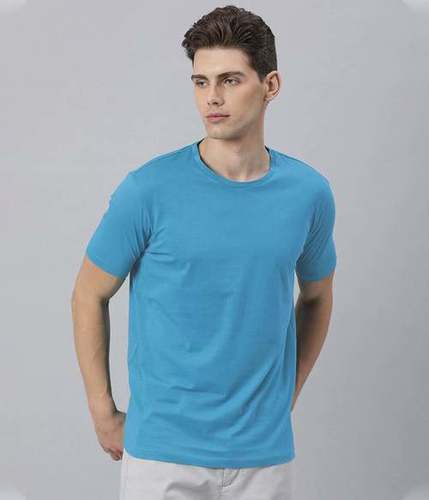 SEMANTIC HALF SLEEVE COTTON LIGHT BLUE T-SHIRT - SOLID