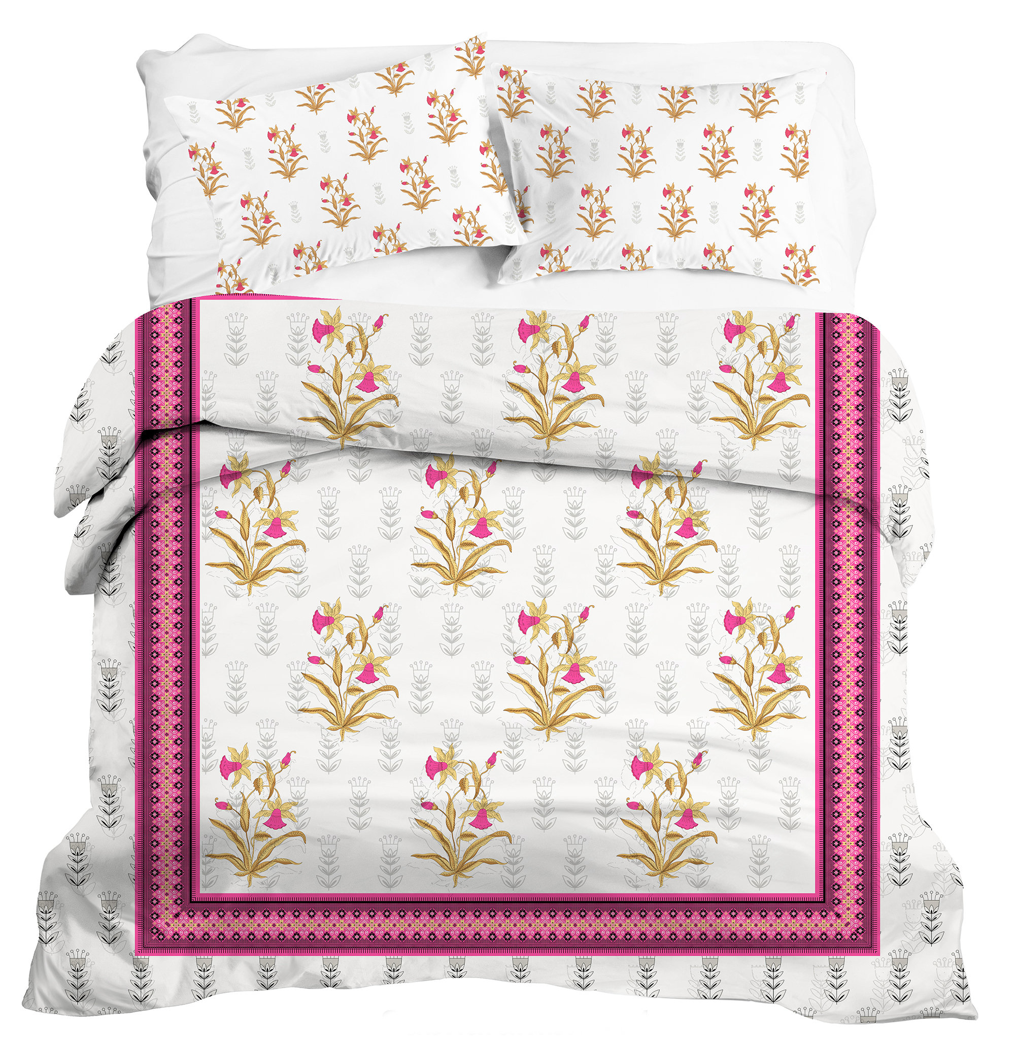 Gifty Ethnic Cotton Double Bedsheet with 2Pillow Cover
