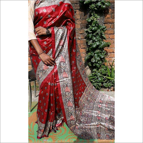 Ghicha Silk Madhubani Print Saree