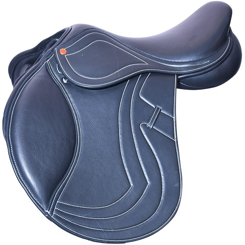 Dressage Saddle - Leather, Customized Size | Adjustable Gullet, Weatherproof, Soft Seat, Elegant White Stitching, Knee Pad, SS Stirrup Bar