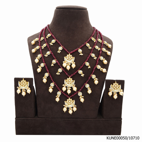 Kundan Necklace Set Multi Layered With Pearls Hangings