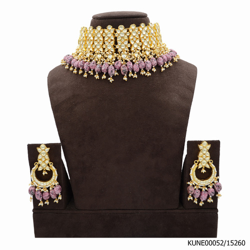 Kundan Choker Necklace Set With Purple Ruby Beads