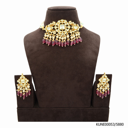 Kundan Choker Necklace Set With Ruby Beads