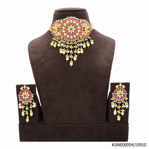 Kundan Choker Necklace Set With Pearls Hangings