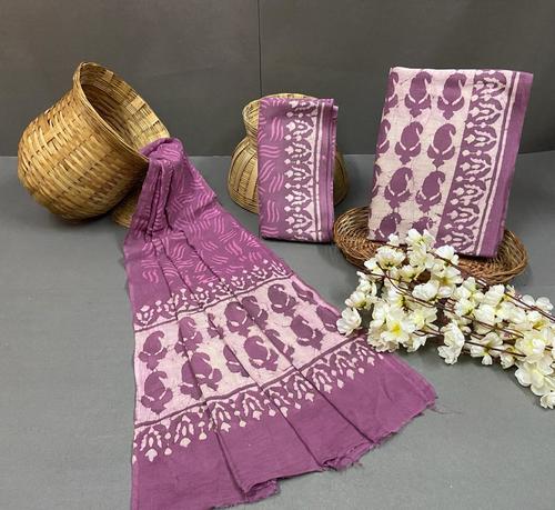 Spring Hand Block Printed  Unstitched Cotton Suit With Cotton Duptta