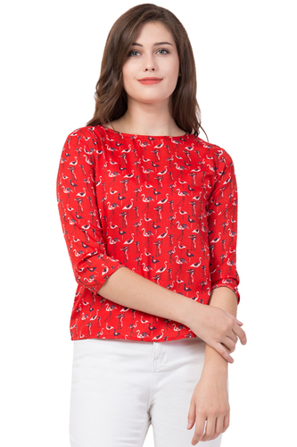 Ladies Red Duck Printed Top - Color: Multicolor