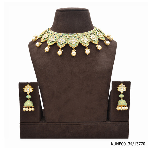 Kundan Necklace set With Green Ivory Mina Work